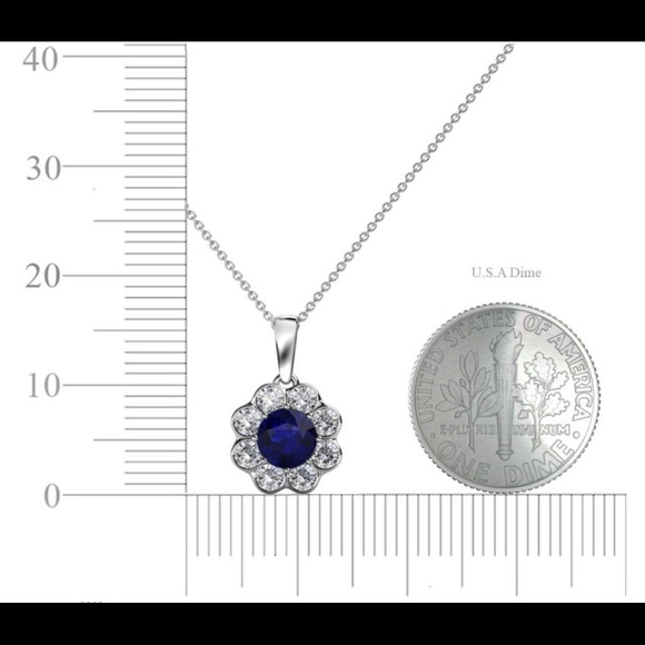 Floral/Halo Blue Sapphire & Diamond Pendant - Picture 8 of 10